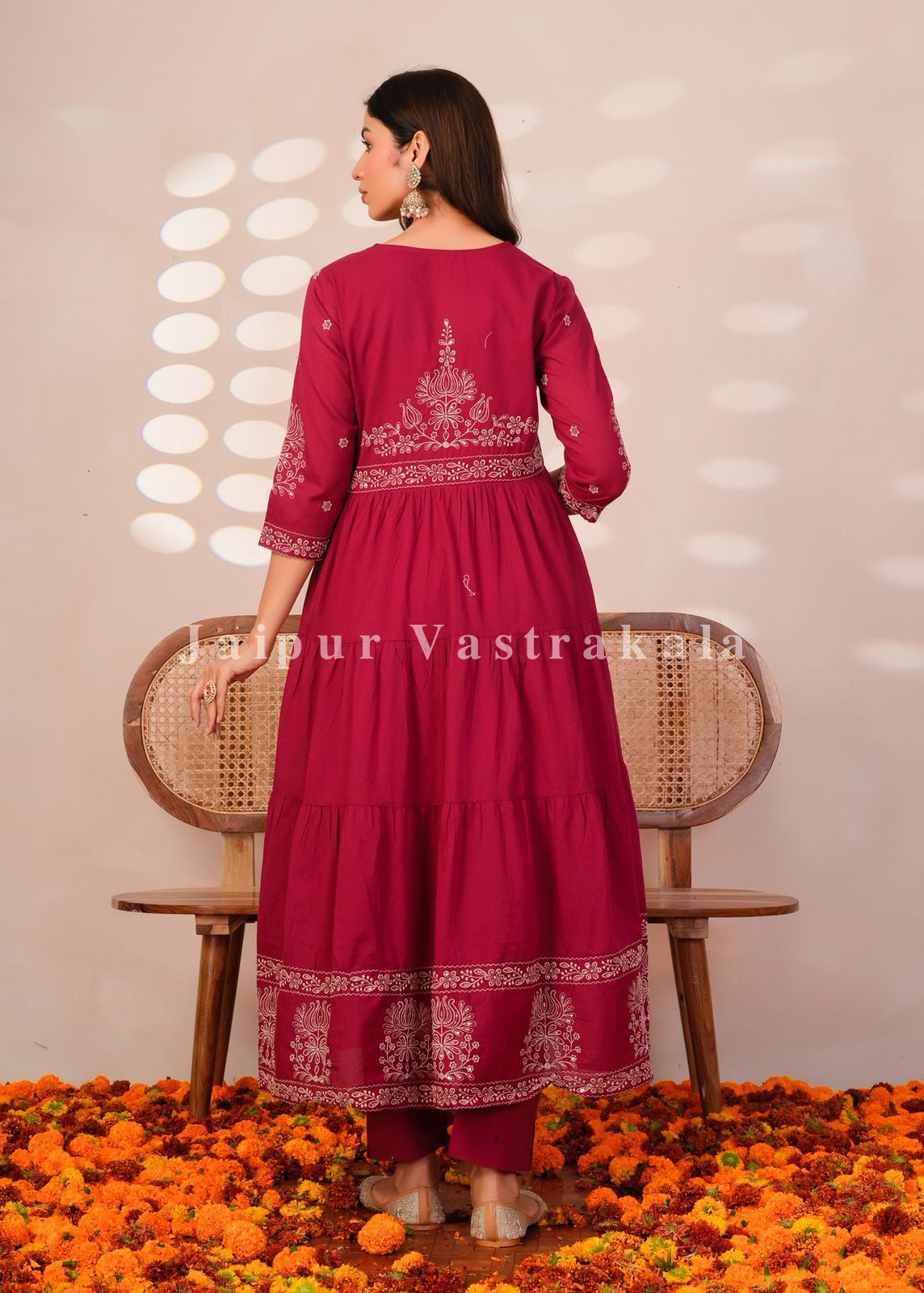 Rasberry Embroidery Mul Cotton Anarkali Suit