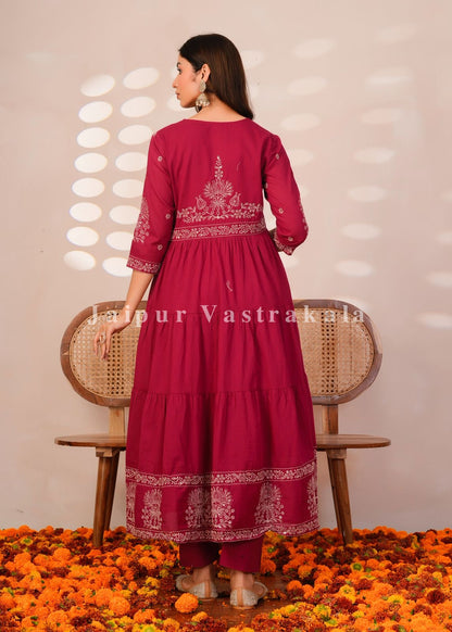 Rasberry Embroidery Mul Cotton Anarkali Suit