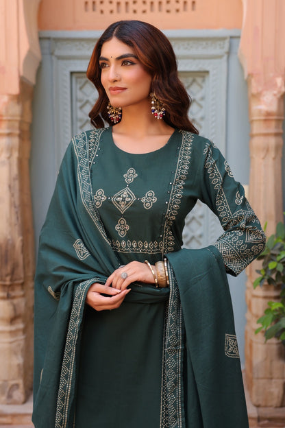 Green Noor Cotton Dupatta Suit
