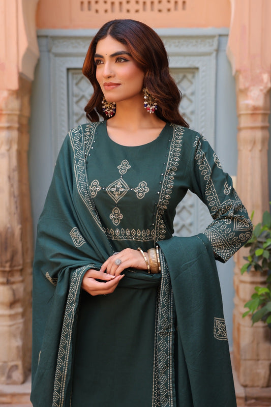 Green Noor Cotton Dupatta Suit
