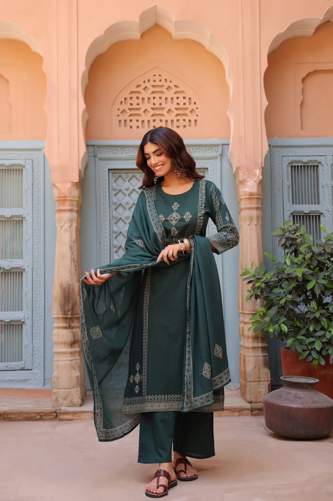 Green Noor Cotton Dupatta Suit