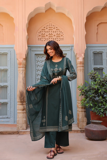 Green Noor Cotton Dupatta Suit