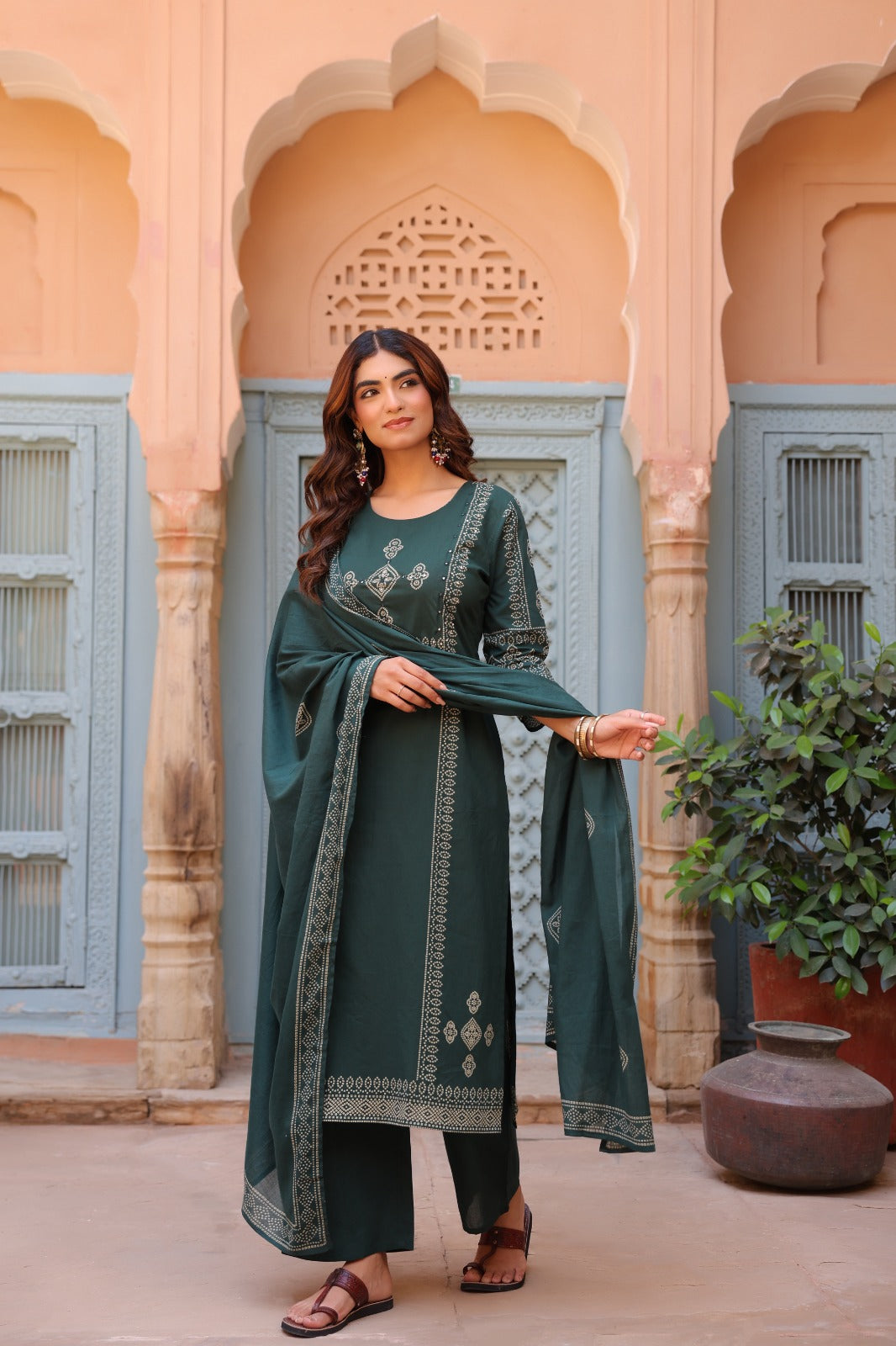 Green Noor Cotton Dupatta Suit