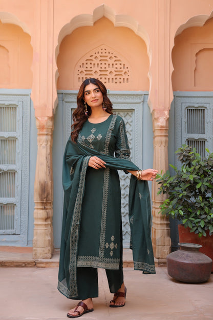 Green Noor Cotton Dupatta Suit
