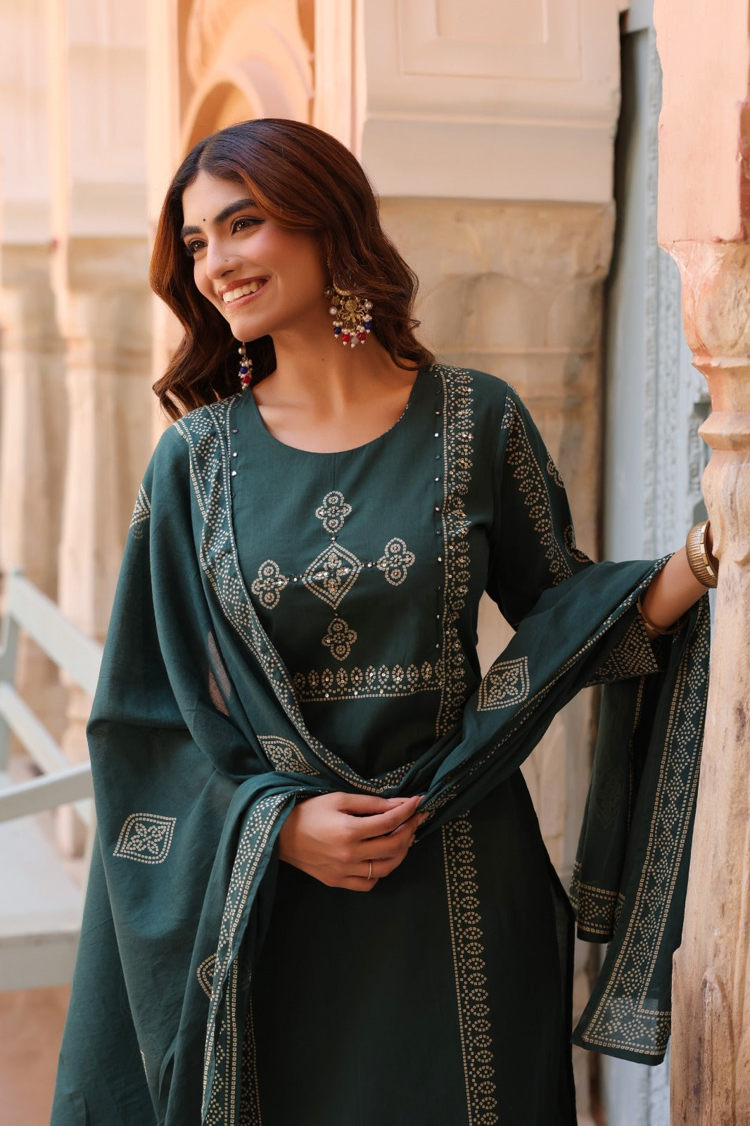 Green Noor Cotton Dupatta Suit