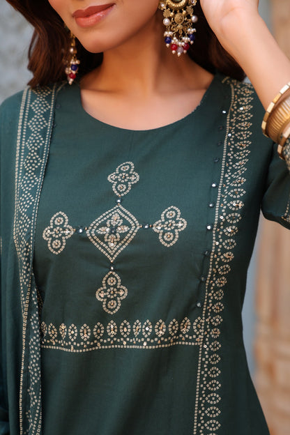 Green Noor Cotton Dupatta Suit