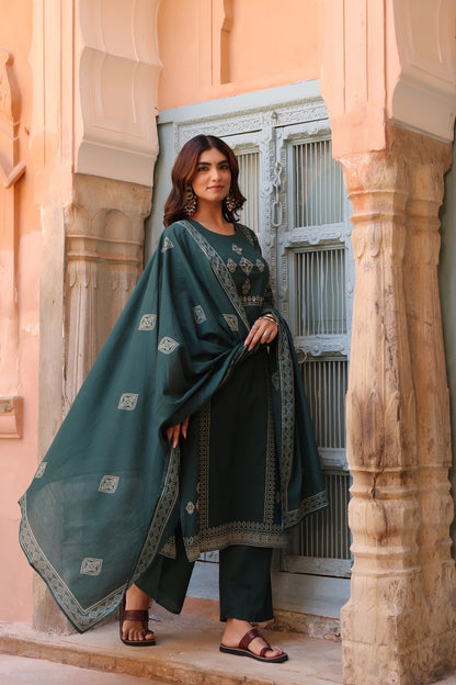 Green Noor Cotton Dupatta Suit