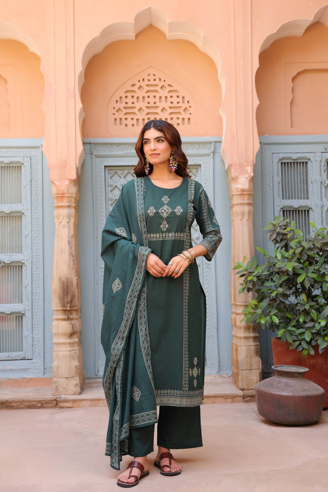 Green Noor Cotton Dupatta Suit