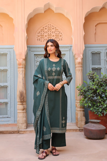Green Noor Cotton Dupatta Suit