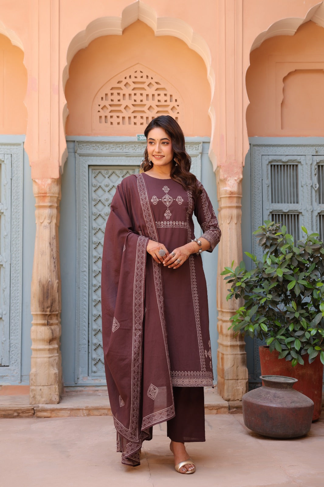 Cocoa Bean Noor Cotton Dupatta Suit