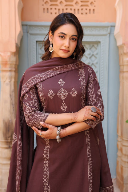 Cocoa Bean Noor Cotton Dupatta Suit