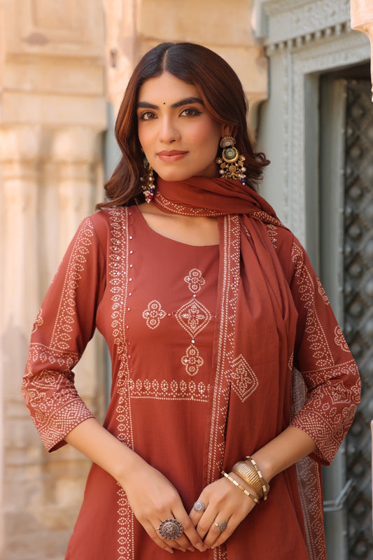 Terracotta Noor Cotton Dupatta Suit