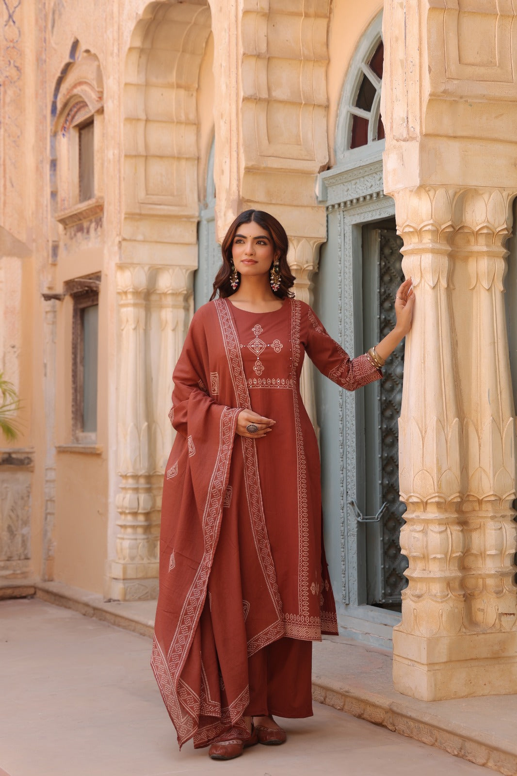 Terracotta Noor Cotton Dupatta Suit