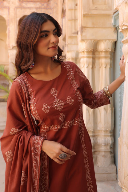 Terracotta Noor Cotton Dupatta Suit