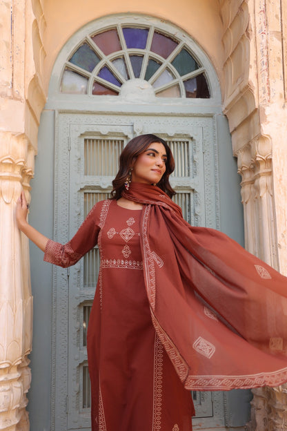 Terracotta Noor Cotton Dupatta Suit