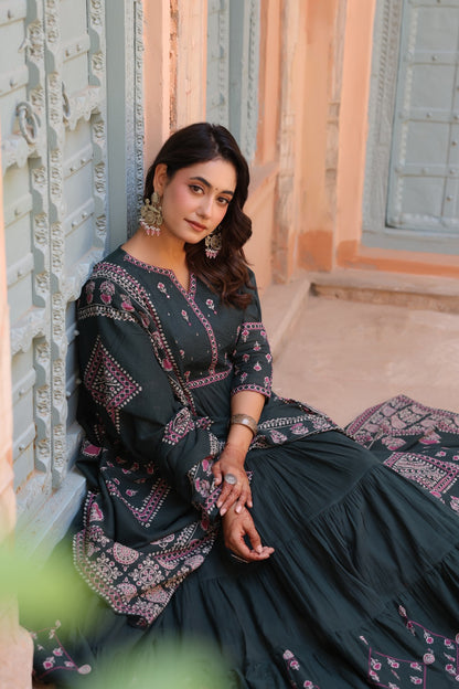 Green Fusion Buds Mul Cotton Anarkali Suit