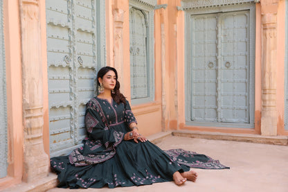 Green Fusion Buds Mul Cotton Anarkali Suit