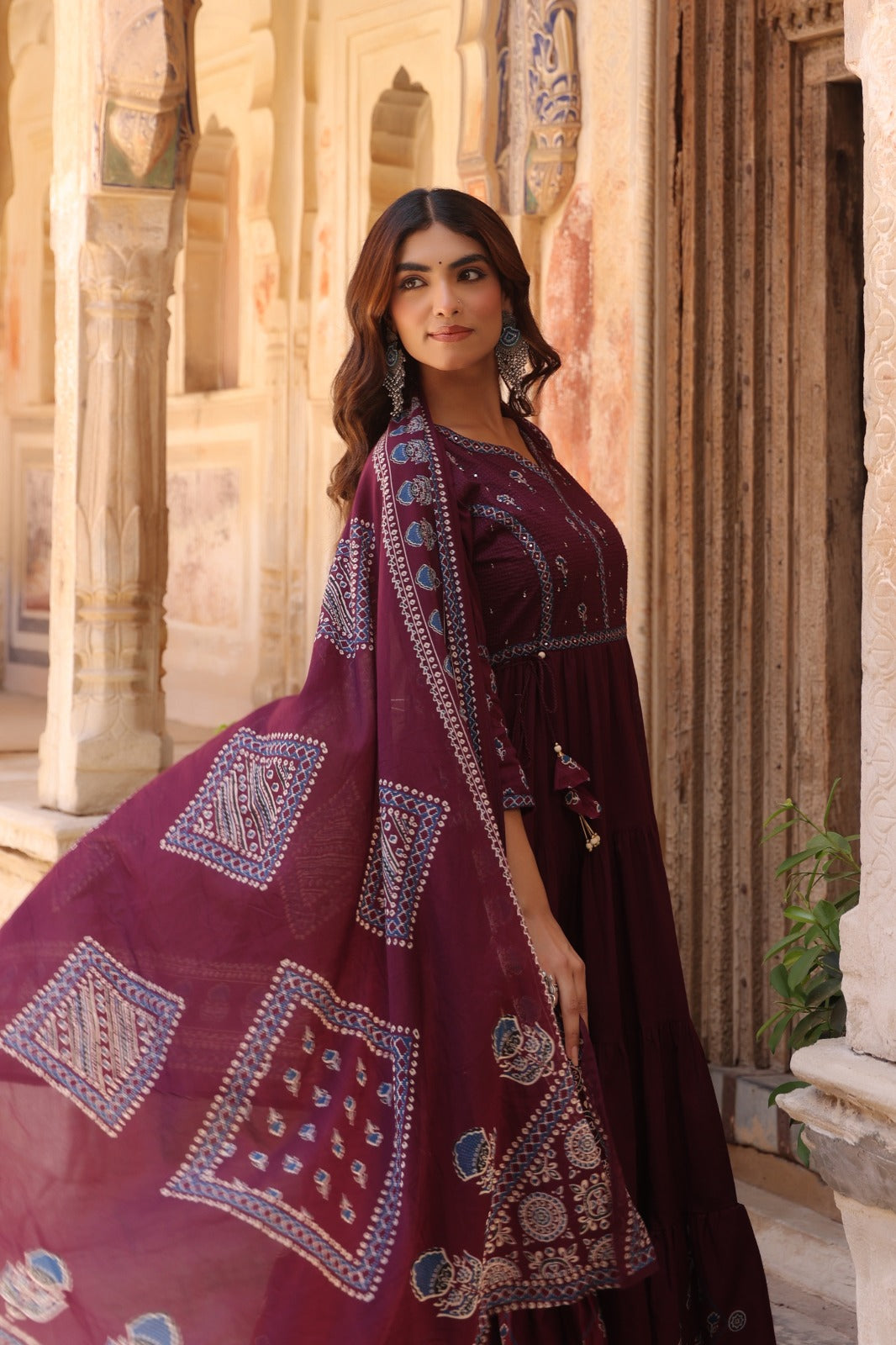 Wine Fusion Buds Mul Cotton Anarkali Suit