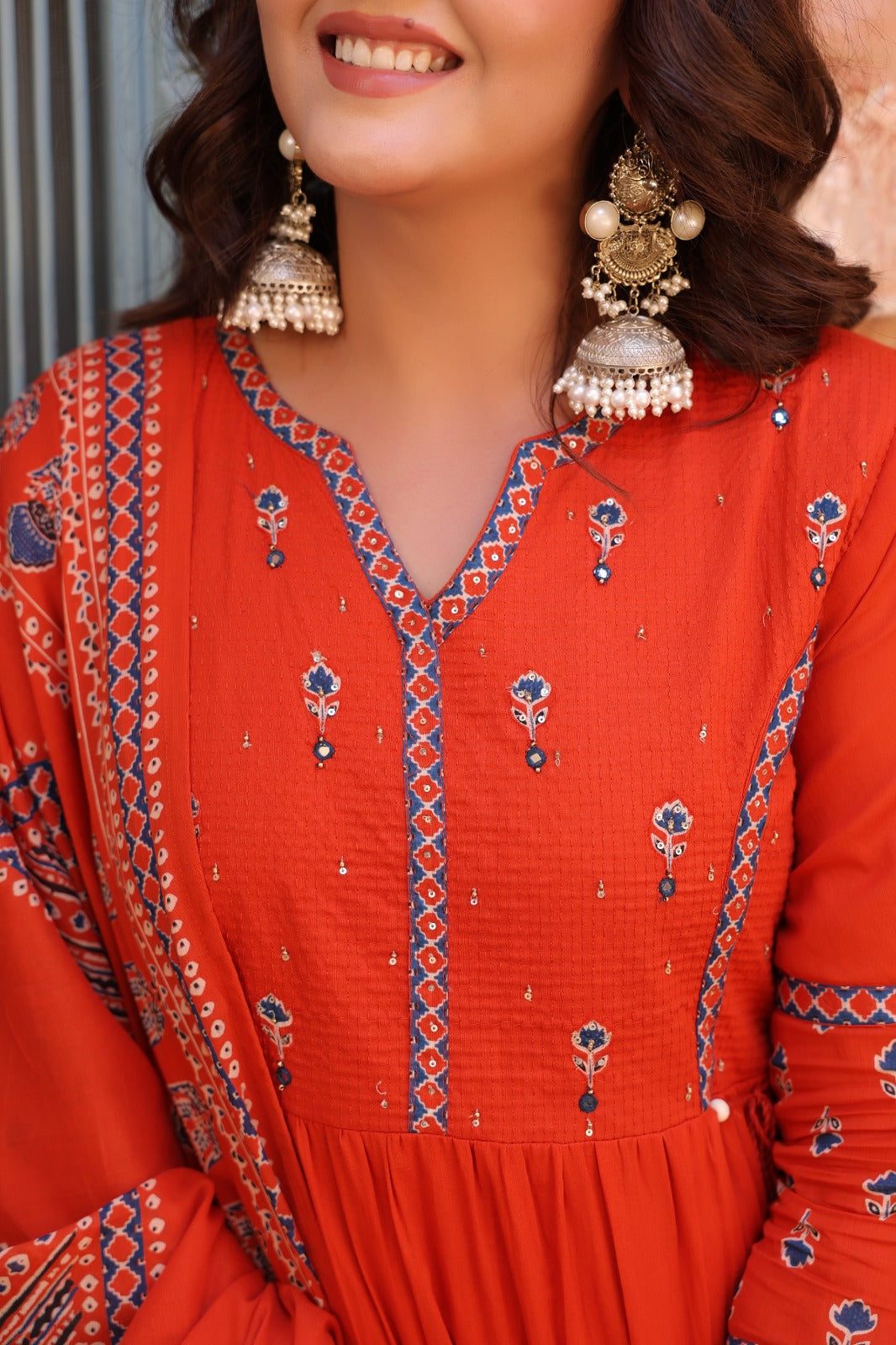 Orange Fusion Buds Mul Cotton Anarkali Suit
