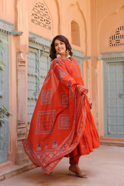 Orange Fusion Buds Mul Cotton Anarkali Suit