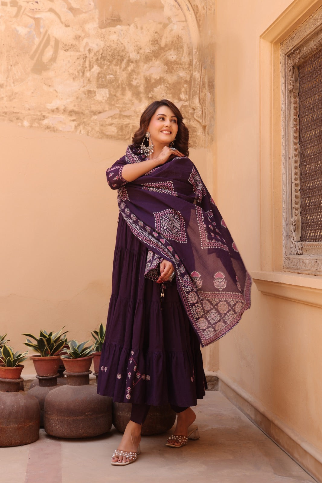 Purple Fusion Buds Mul Cotton Anarkali Suit