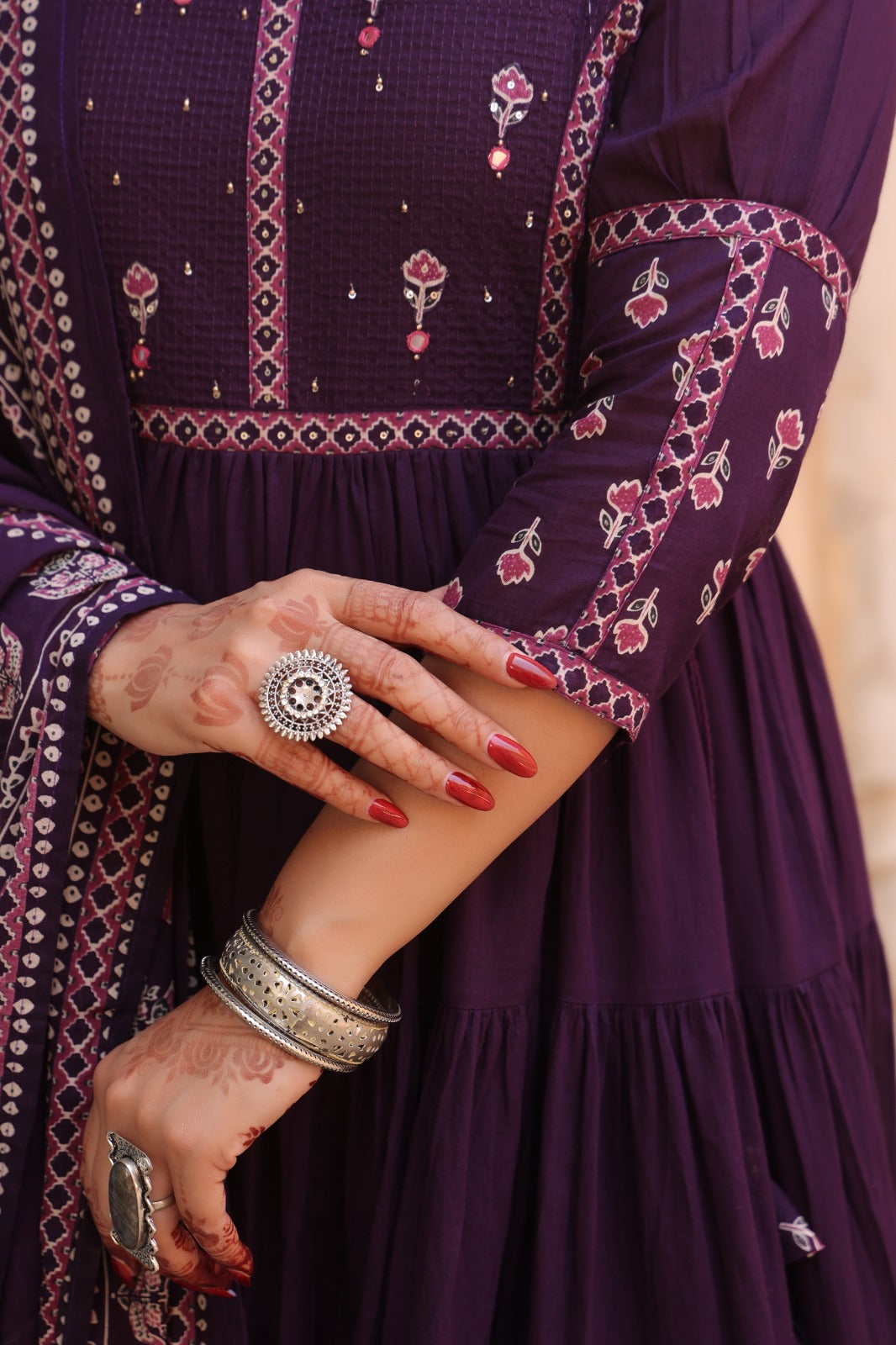 Purple Fusion Buds Mul Cotton Anarkali Suit