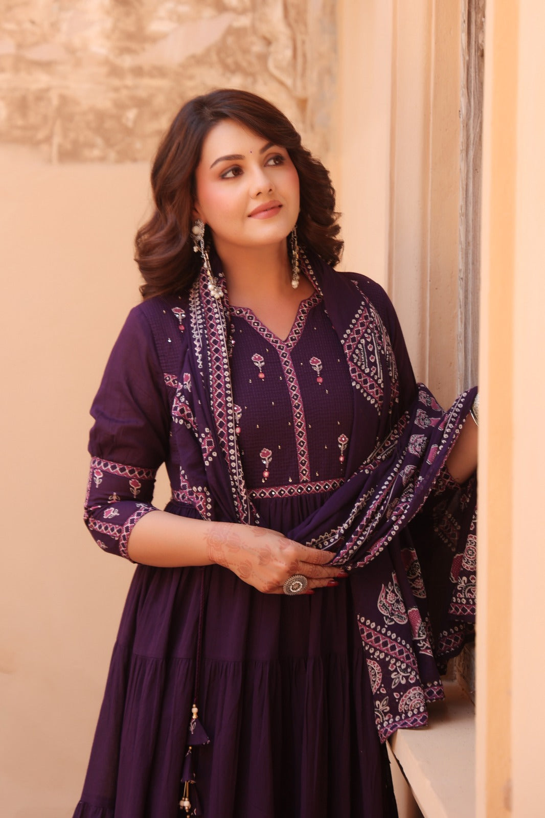 Purple Fusion Buds Mul Cotton Anarkali Suit