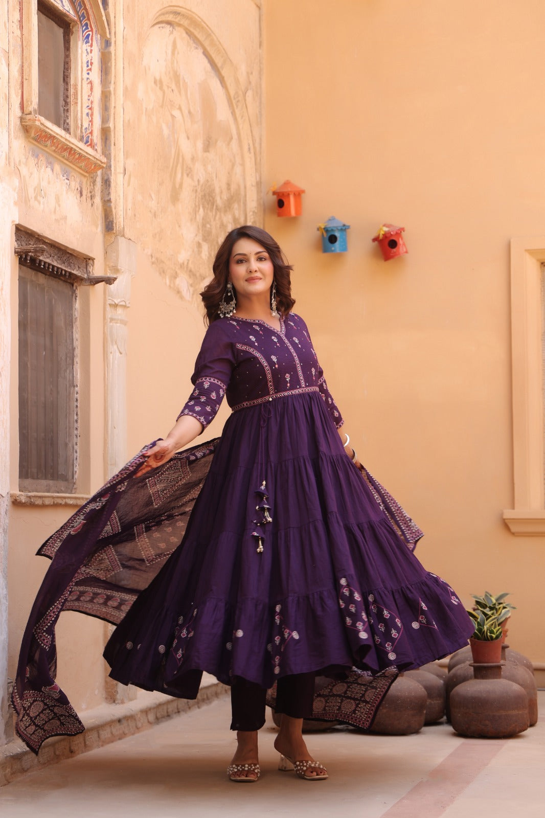 Purple Fusion Buds Mul Cotton Anarkali Suit