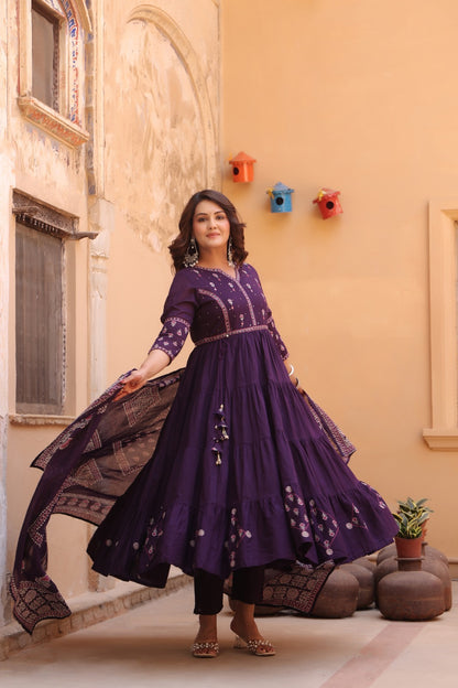 Purple Fusion Buds Mul Cotton Anarkali Suit