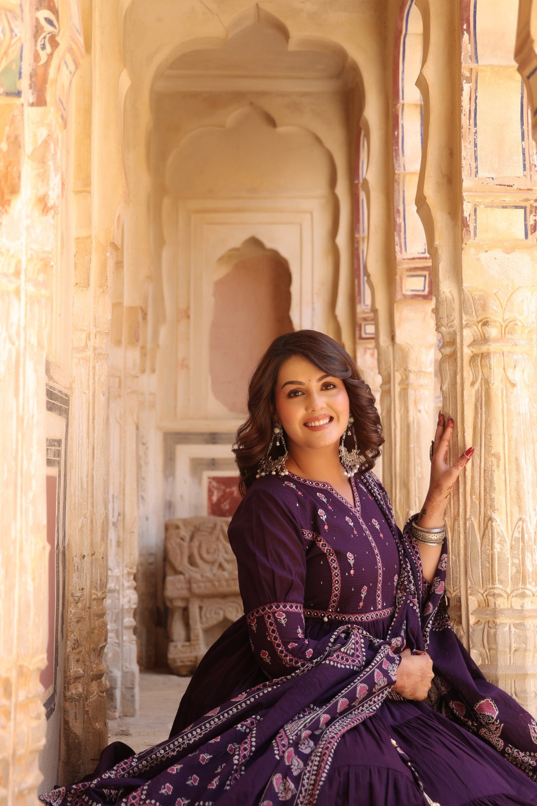 Purple Fusion Buds Mul Cotton Anarkali Suit