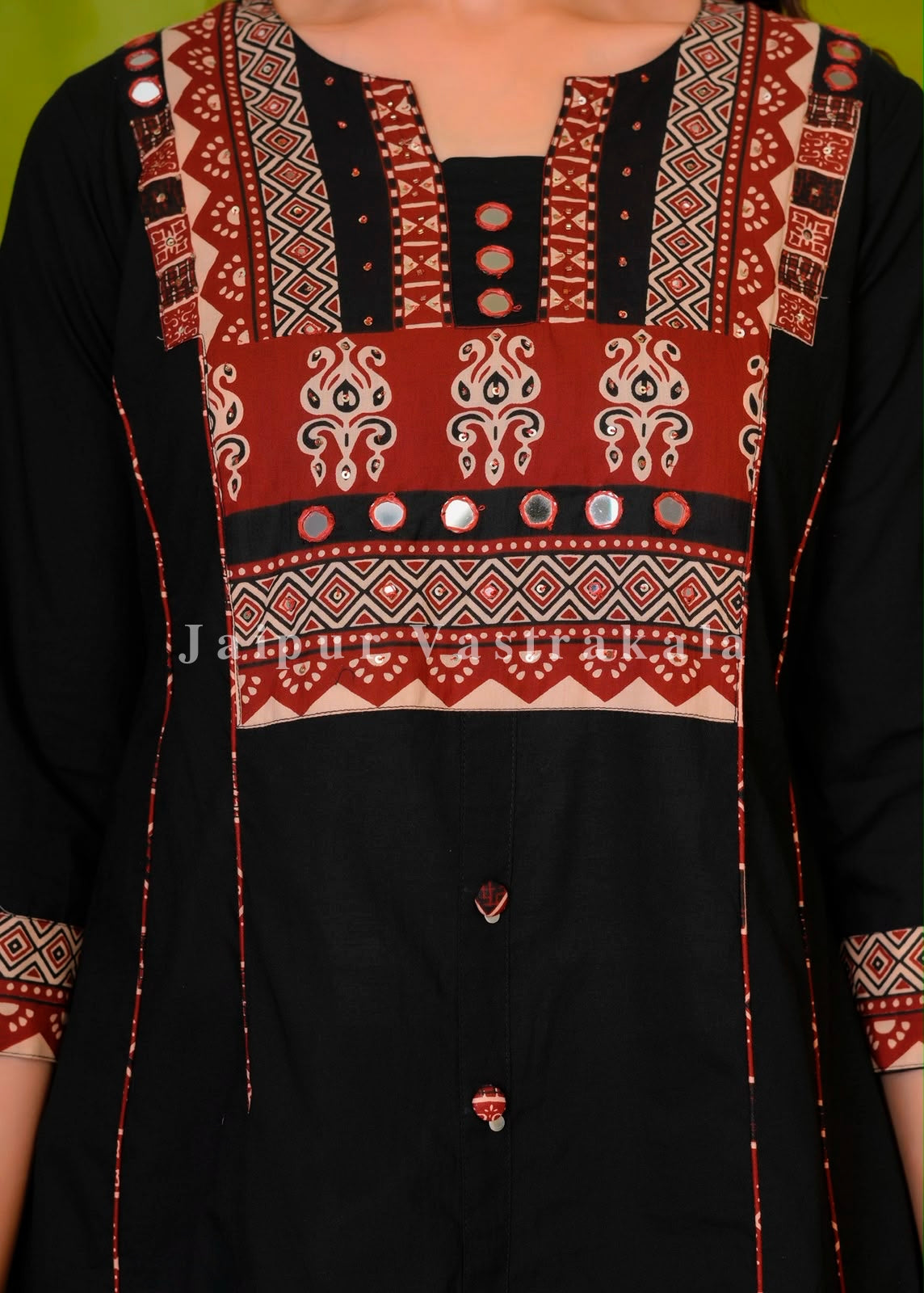 Black Heritage Patch A-line Cotton Dupatta Set