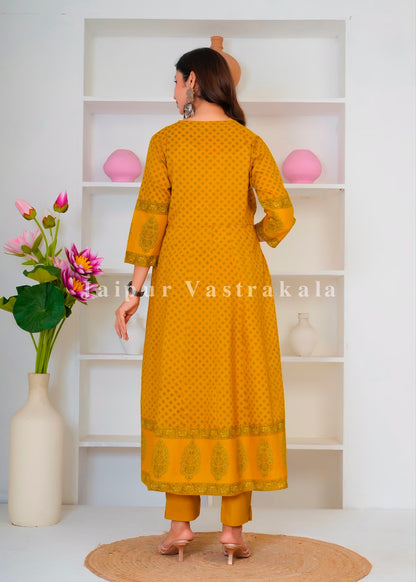 Mustard Mughal Anghrakha Cotton Dupatta Set