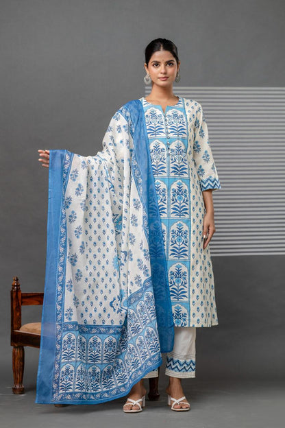 hand block printed kurta set with dupatta