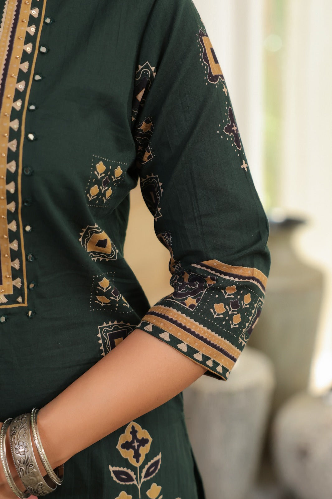 Green Ajrakh Placement Cotton Dupatta Suit