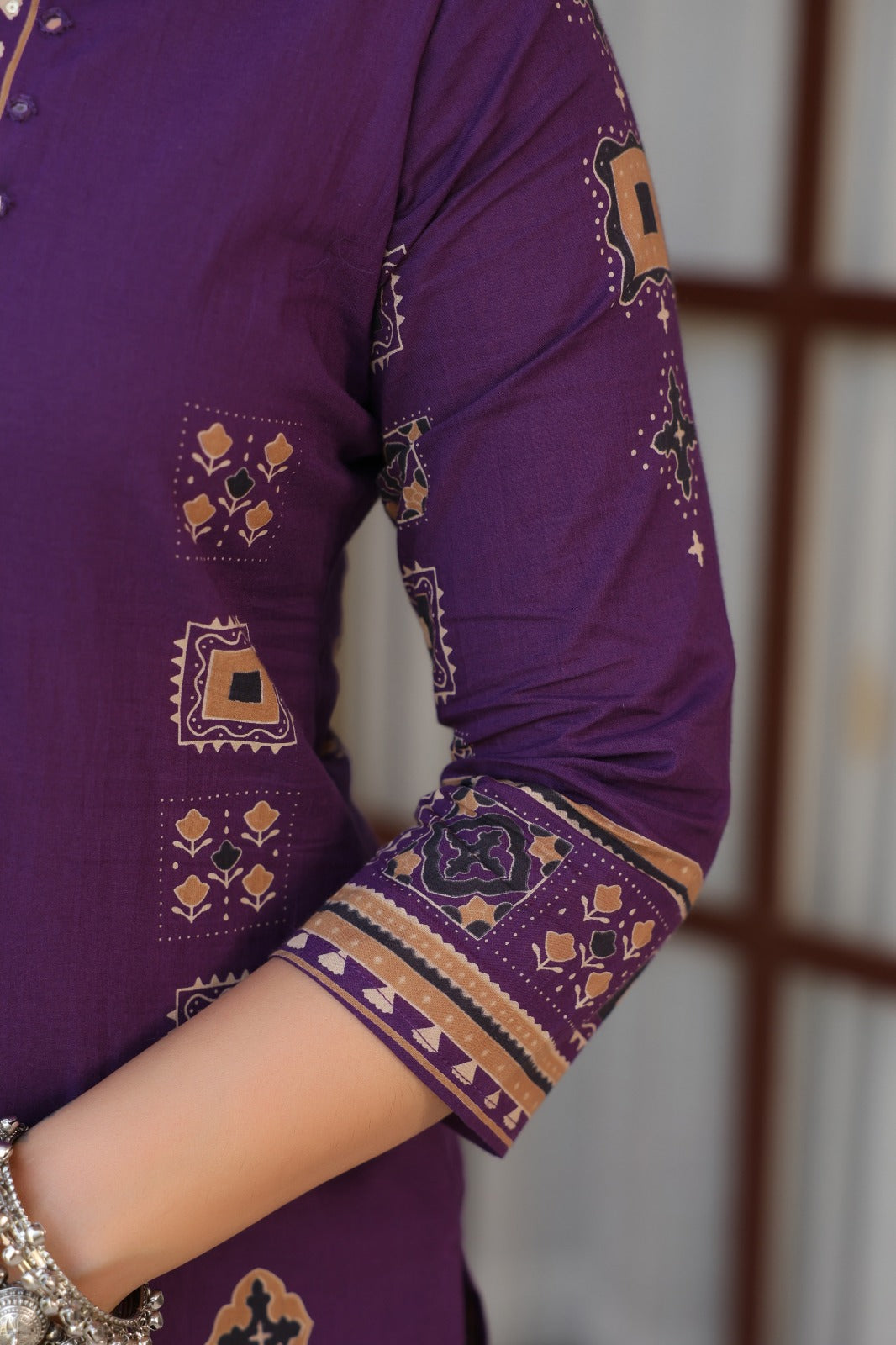 Purple Ajrakh Placement Cotton Dupatta Suit