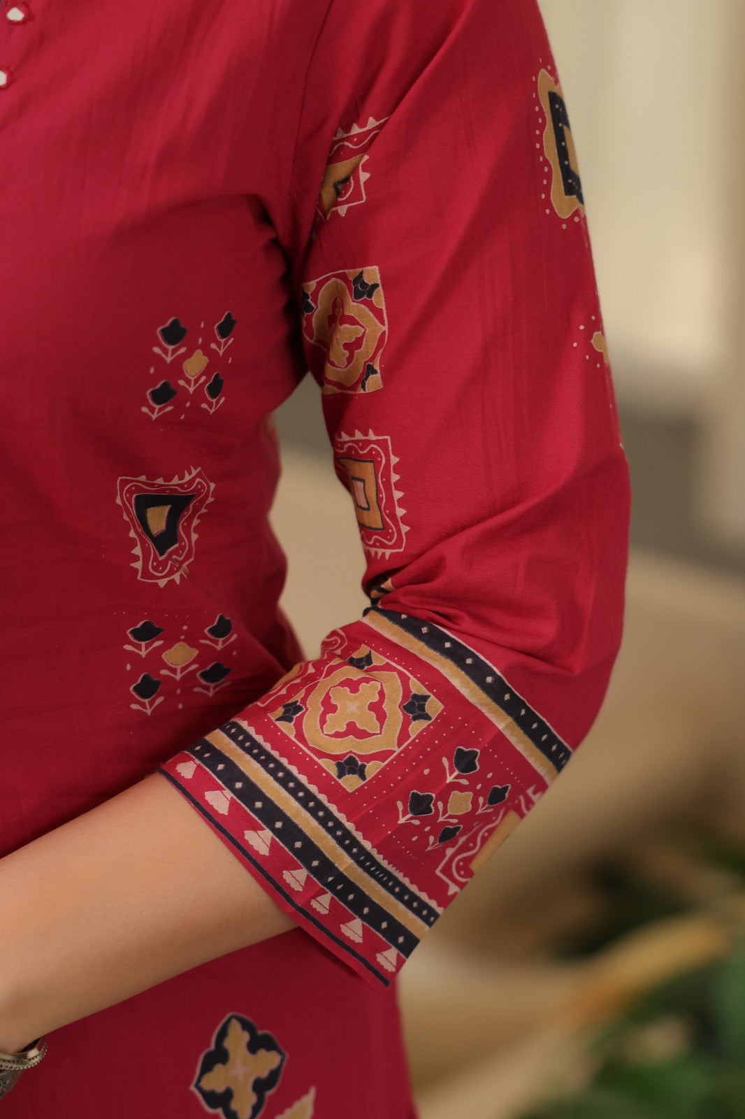 Cranberry Ajrakh Placement Cotton Dupatta Suit
