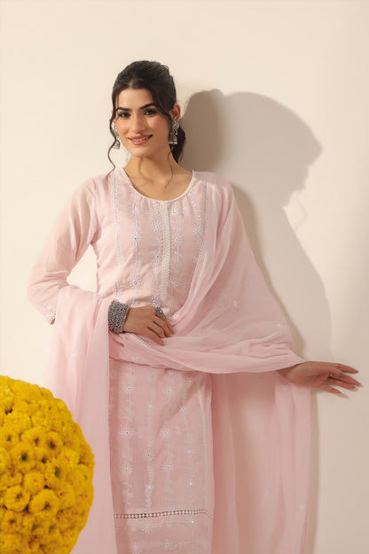 Baby Pink Grace Embroidery Mul Cotton Suit