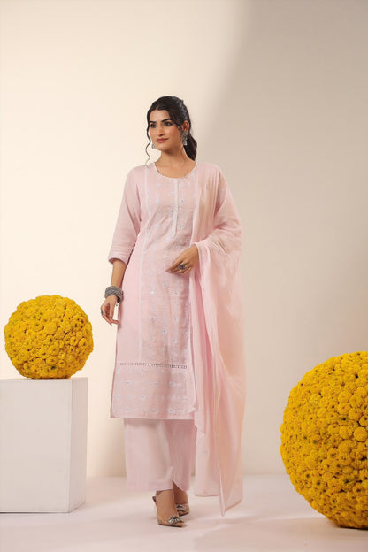 Baby Pink Grace Embroidery Mul Cotton Suit