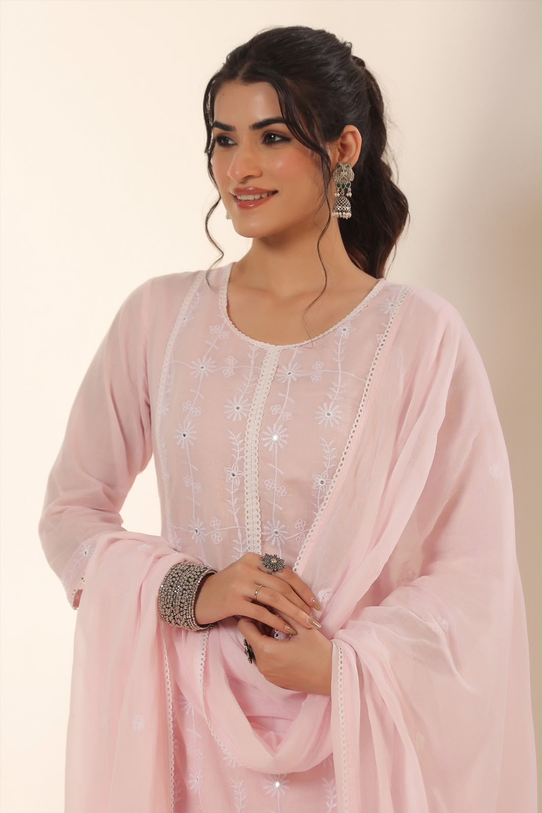 Baby Pink Grace Embroidery Mul Cotton Suit