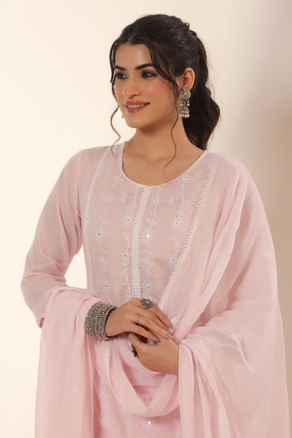 Baby Pink Grace Embroidery Mul Cotton Suit