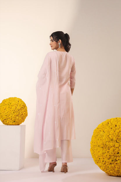 Baby Pink Grace Embroidery Mul Cotton Suit