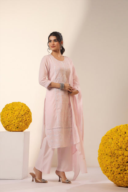 Baby Pink Grace Embroidery Mul Cotton Suit