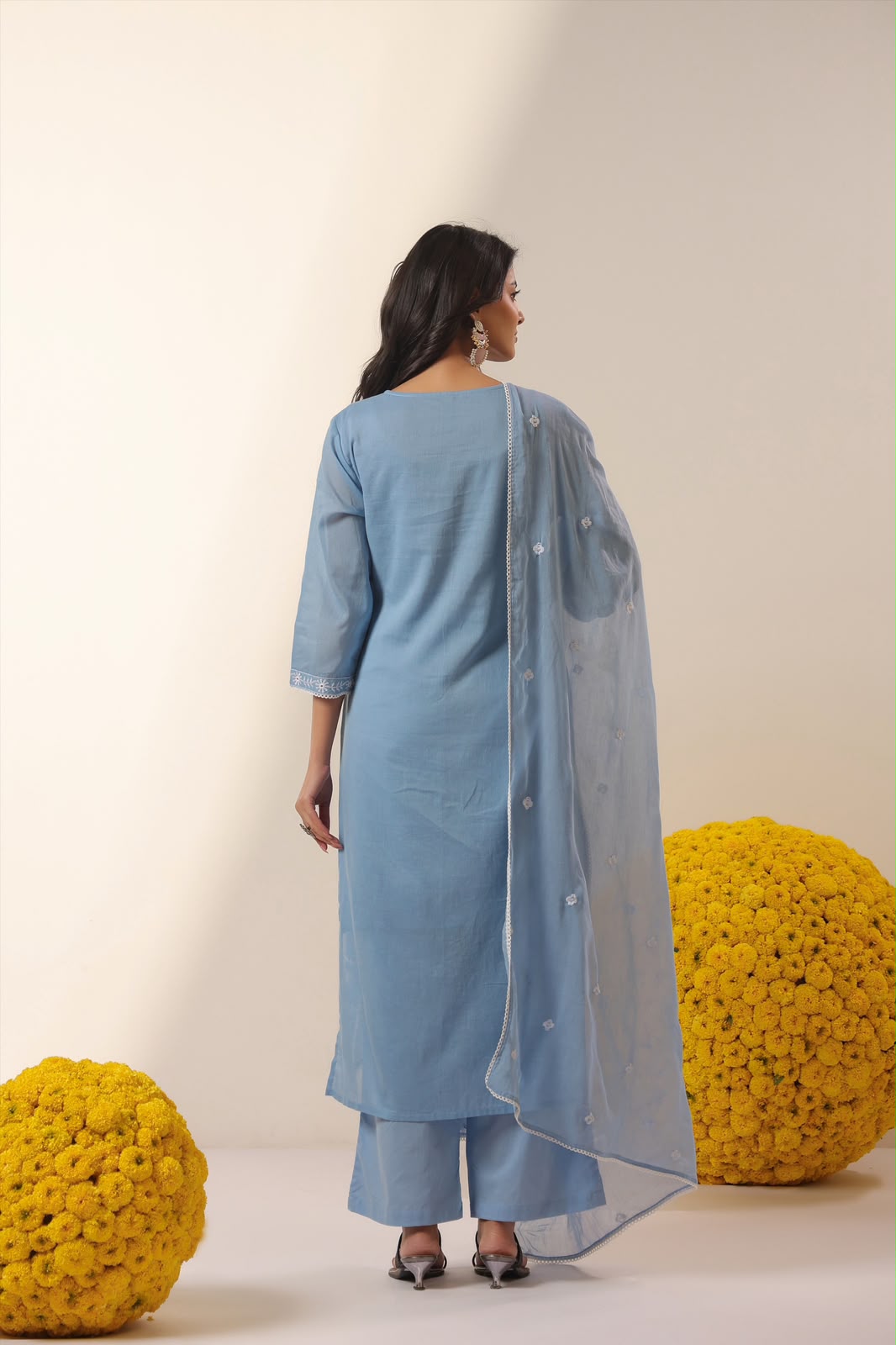 Powder Blue Grace Embroidery Mul Cotton Suit