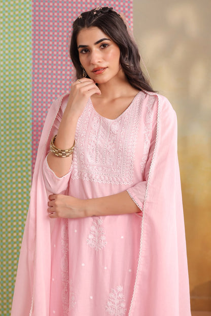 Pink Noor Embroidery Mul Cotton Suit