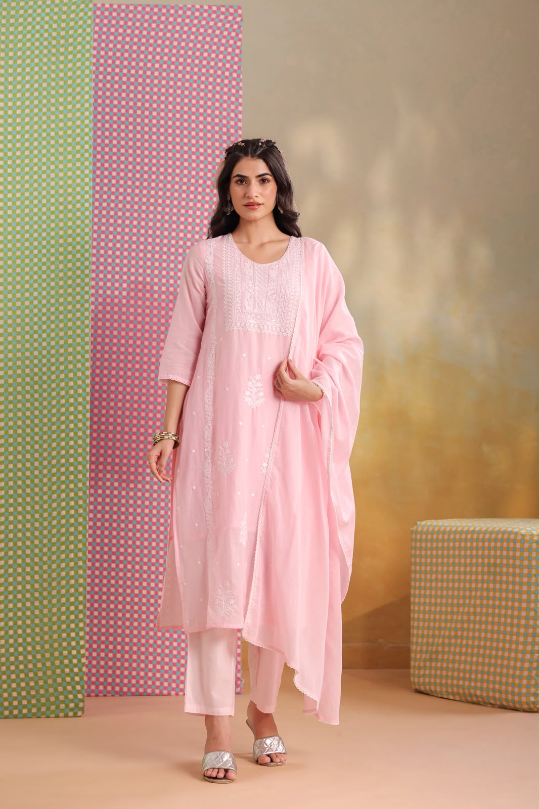 Pink Noor Embroidery Mul Cotton Suit