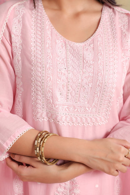 Pink Noor Embroidery Mul Cotton Suit