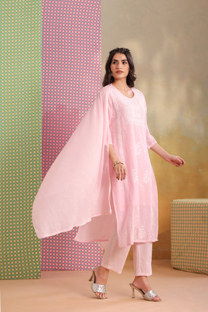 Pink Noor Embroidery Mul Cotton Suit