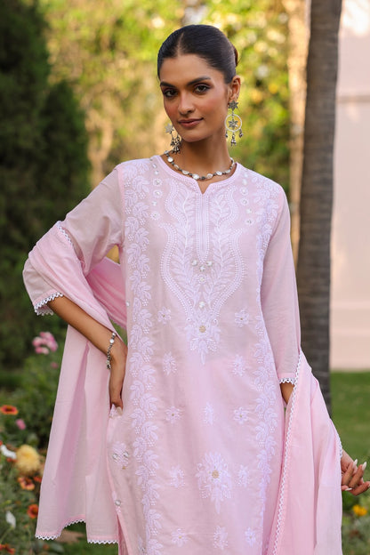 Baby Pink Embroidery Mul Cotton Suit