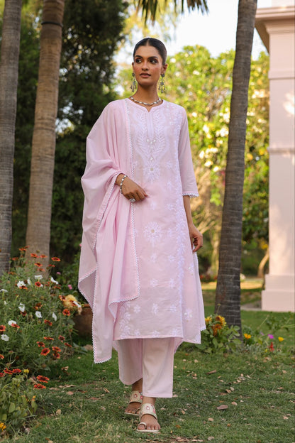 Baby Pink Embroidery Mul Cotton Suit