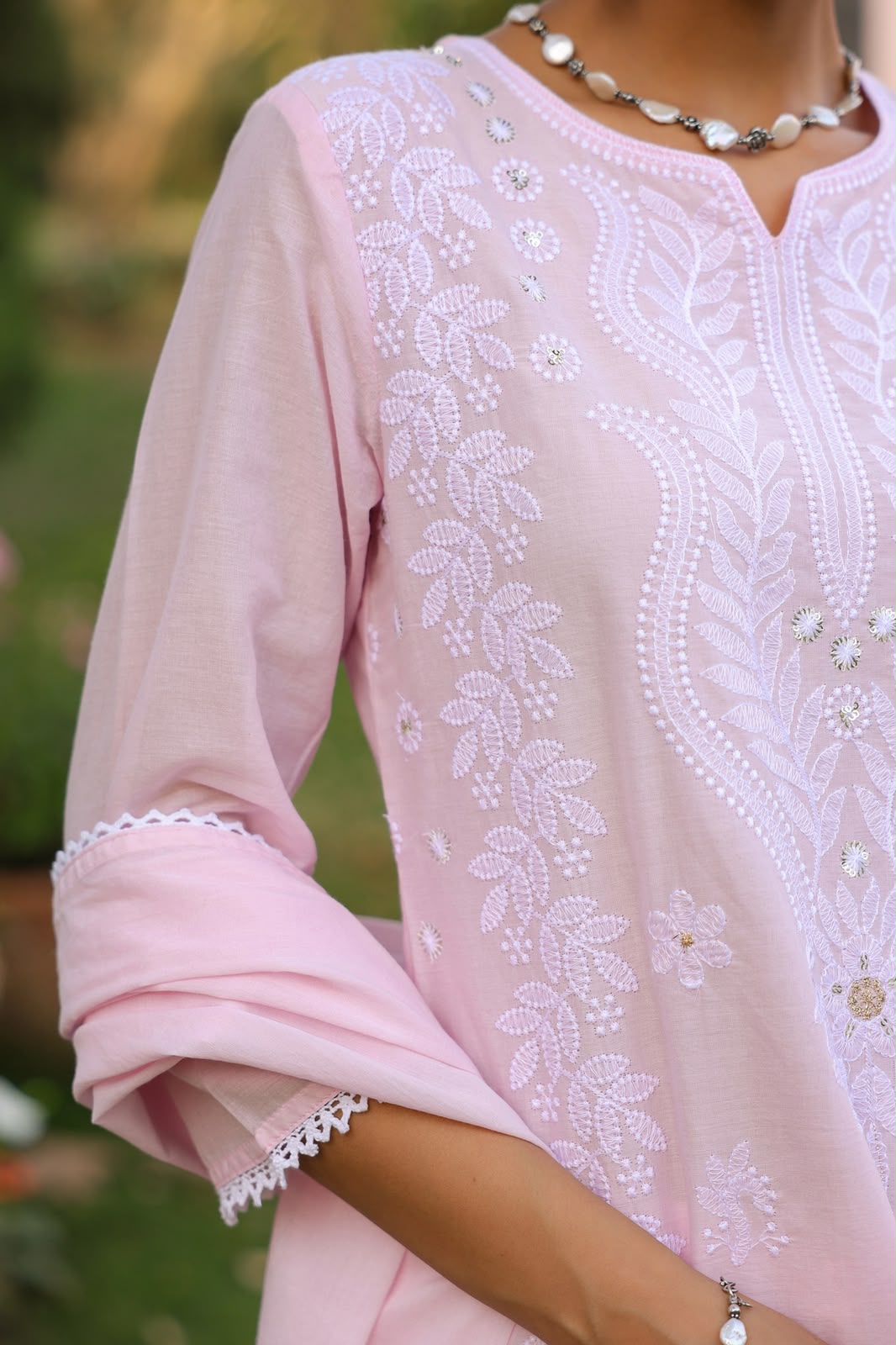 Baby Pink Embroidery Mul Cotton Suit